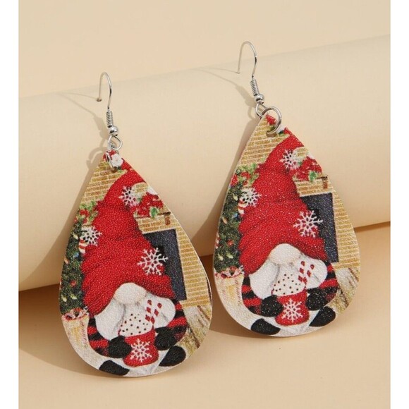 HOLIDAY Santa with Cocoa Teardrop Dangle Drop Earrings 2 sided Jewelry NEW 3” - Picture 9 of 9